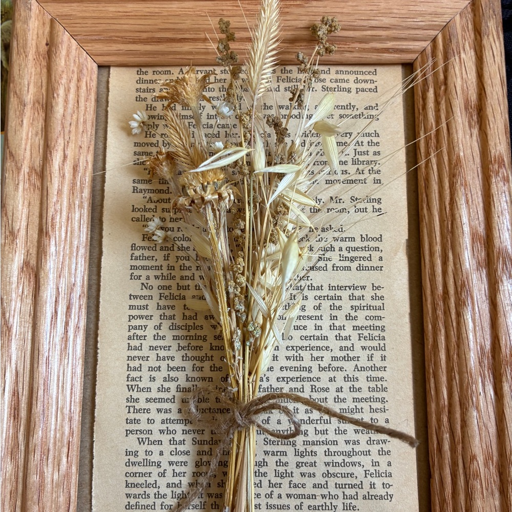 Vintage Cottagecore Dried Flower & Old Book Page Framed Art | Rustic Farmhouse